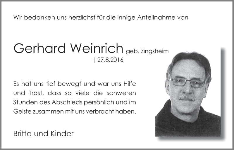 Traueranzeige für Gerhard Weinrich vom 17.09.2016 aus  Blickpunkt Euskirchen 