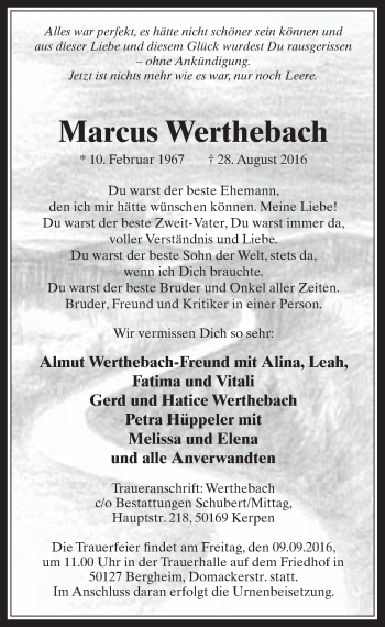 Anzeige von Marcus Werthebach von  Werbepost 