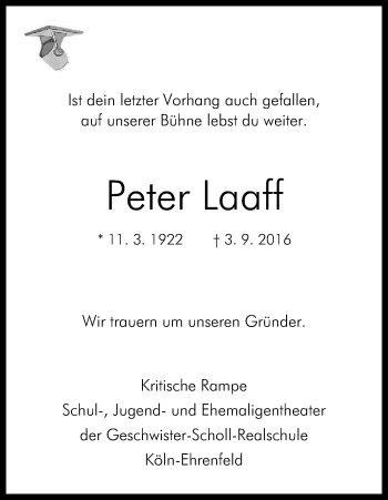 Anzeige von Peter Laaff von Kölner Stadt-Anzeiger / Kölnische Rundschau / Express