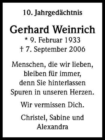 Anzeige von Gerhard Weinrich von Kölner Stadt-Anzeiger / Kölnische Rundschau / Express