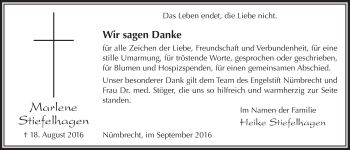 Anzeige von Marlene Stiefelhagen von  Lokalanzeiger 