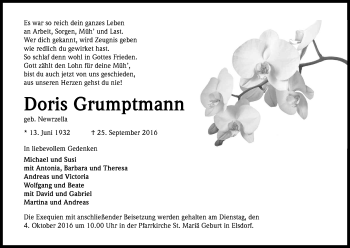 Anzeige von Doris Grumptmann von Kölner Stadt-Anzeiger / Kölnische Rundschau / Express