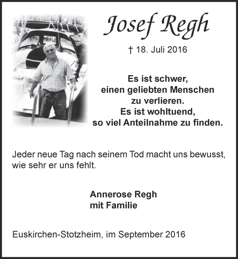  Traueranzeige für Josef Regh vom 03.09.2016 aus  Blickpunkt Euskirchen 