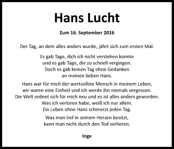 Anzeige von Hans Lucht von Kölner Stadt-Anzeiger / Kölnische Rundschau / Express