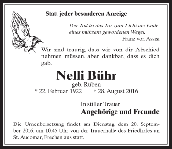 Anzeige von Nelli Bühr von  Wochenende 