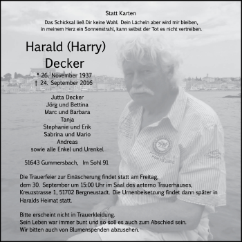 Anzeige von Harald Decker von  Anzeigen Echo 