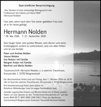Anzeige von Hermann Nolden von Kölner Stadt-Anzeiger / Kölnische Rundschau / Express