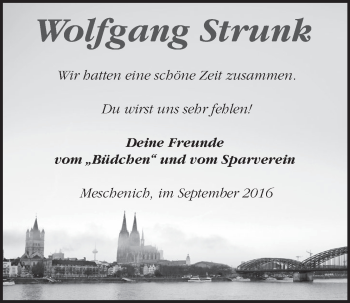 Anzeige von Wolfgang Strunk von  Schlossbote/Werbekurier 