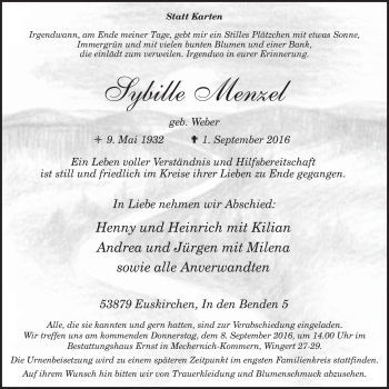 Anzeige von Sybille Menzel von  Blickpunkt Euskirchen 