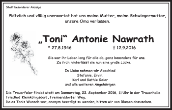 Anzeige von Antonie Nawrath von  Sonntags-Post 