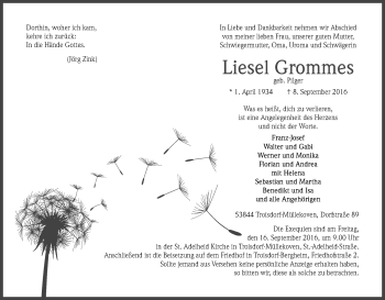 Anzeige von Elisabeth Grommes von Kölner Stadt-Anzeiger / Kölnische Rundschau / Express