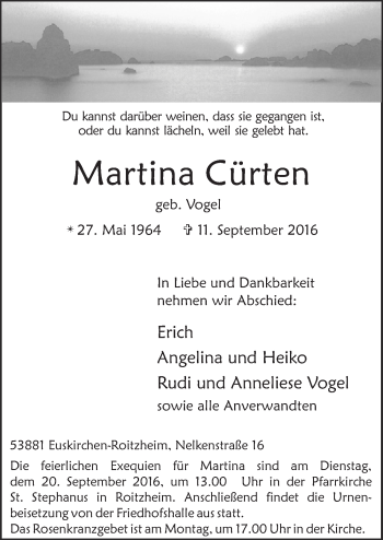 Anzeige von Martina Cürten von  Blickpunkt Euskirchen 