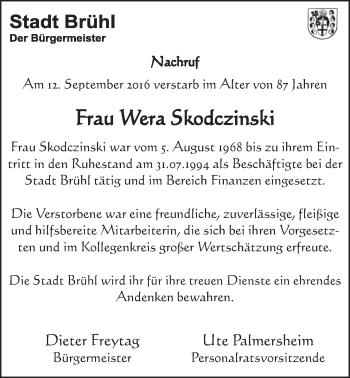 Anzeige von Wera Skodczinski von  Schlossbote/Werbekurier 