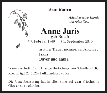 Anzeige von Anne Juris von  Werbepost 