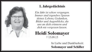 Anzeige von Heidi Solomayer von  Wochenende 