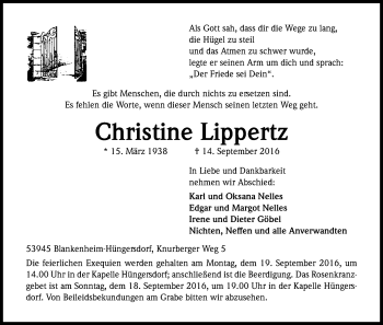 Anzeige von Christine Lippertz von Kölner Stadt-Anzeiger / Kölnische Rundschau / Express