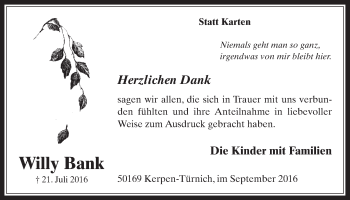 Anzeige von Willy Bank von  Werbepost 