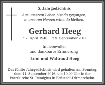 Anzeige von Gerhard Heeg von  Werbepost 
