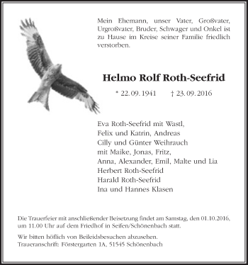 Anzeige von Helmo Rolf Roth-Seefrid von  Lokalanzeiger 