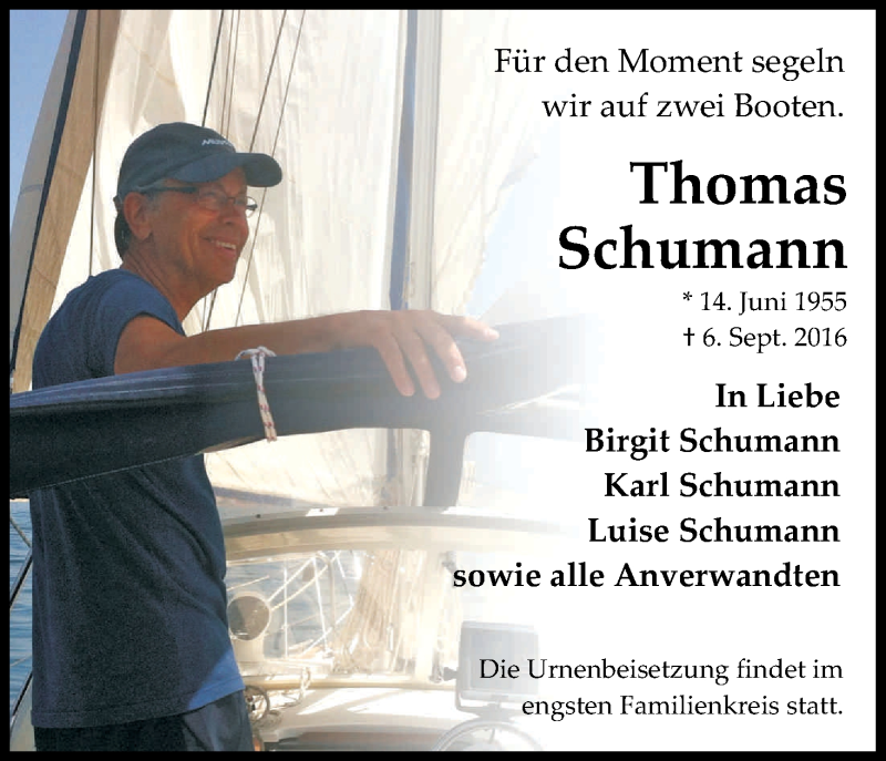  Traueranzeige für Thomas Schumann vom 10.09.2016 aus Kölner Stadt-Anzeiger / Kölnische Rundschau / Express