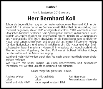 Anzeige von Bernhard Koll von Kölner Stadt-Anzeiger / Kölnische Rundschau / Express