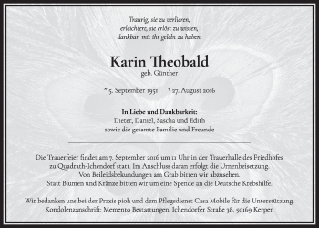 Anzeige von Katrin  Theobald von  Sonntags-Post 
