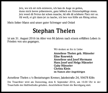 Anzeige von Stephan Thelen von Kölner Stadt-Anzeiger / Kölnische Rundschau / Express