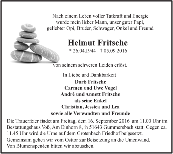 Anzeige von Helmut Fritsche von  Anzeigen Echo 