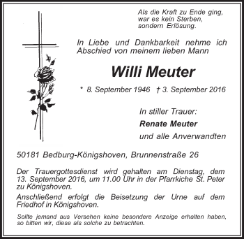 Anzeige von Willi Meuter von  Werbepost 