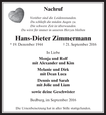 Anzeige von Hans-Dieter Zimmermann von  Werbepost 