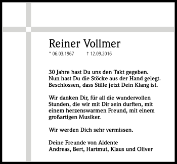 Anzeige von Reiner Vollmer von Kölner Stadt-Anzeiger / Kölnische Rundschau / Express