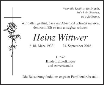 Anzeige von Heinz Wittwer von  Blickpunkt Euskirchen 