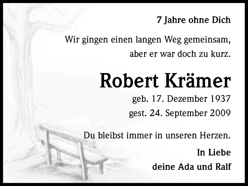  Traueranzeige für Robert Krämer vom 24.09.2016 aus Kölner Stadt-Anzeiger / Kölnische Rundschau / Express
