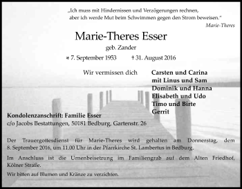 Anzeige von Marie-Theres Esser Zander von Kölner Stadt-Anzeiger / Kölnische Rundschau / Express