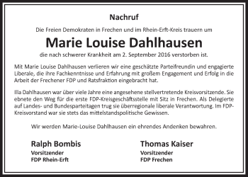 Anzeige von Marie Louise Dahlhausen von  Sonntags-Post 