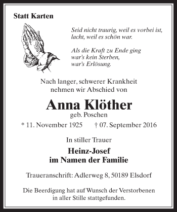 Anzeige von Anna Klöther von  Wochenende  Werbepost 