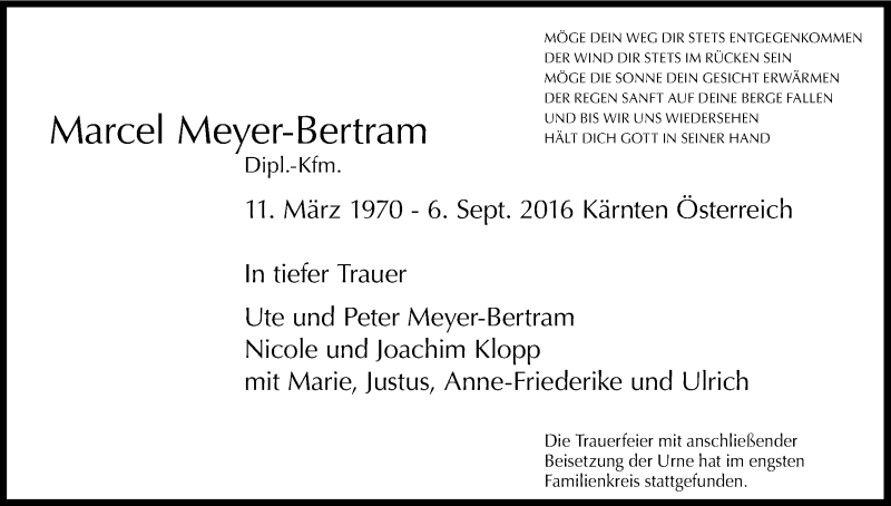  Traueranzeige für Marcel Meyer-Bertram vom 01.10.2016 aus Kölner Stadt-Anzeiger / Kölnische Rundschau / Express