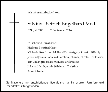 Anzeige von Silvius Dietrich Engelhard Moll von Kölner Stadt-Anzeiger / Kölnische Rundschau / Express