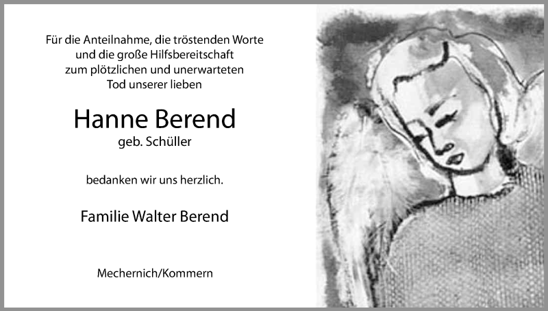  Traueranzeige für Hanne Berend vom 01.10.2016 aus Kölner Stadt-Anzeiger / Kölnische Rundschau / Express