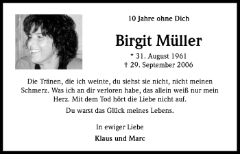 Anzeige von Birgit Müller von Kölner Stadt-Anzeiger / Kölnische Rundschau / Express