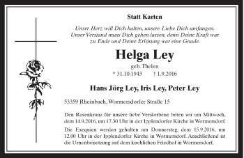 Anzeige von Helga Ley von  Schaufenster/Blickpunkt 