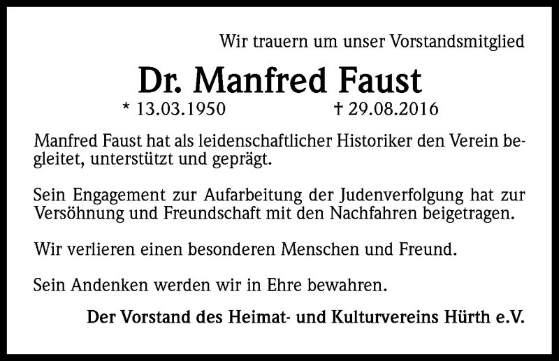  Traueranzeige für Manfred Faust vom 07.09.2016 aus Kölner Stadt-Anzeiger / Kölnische Rundschau / Express