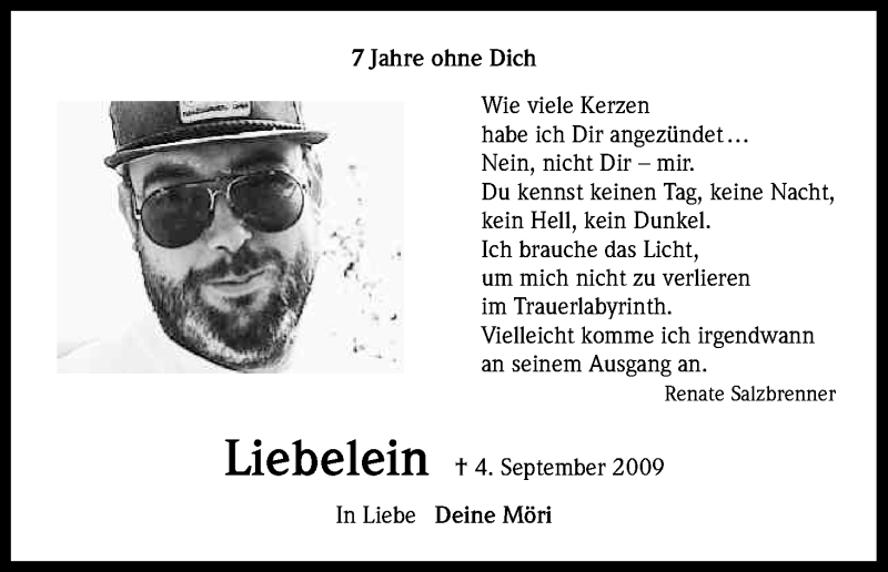  Traueranzeige für Liebelein  vom 03.09.2016 aus Kölner Stadt-Anzeiger / Kölnische Rundschau / Express
