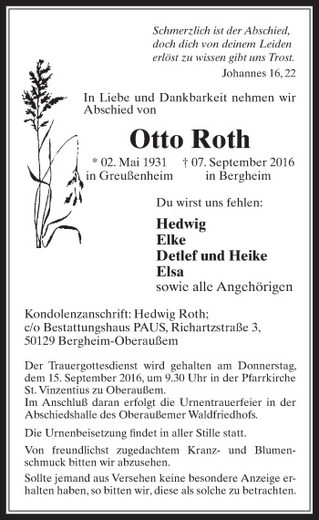 Anzeige von Otto Roth von  Werbepost 