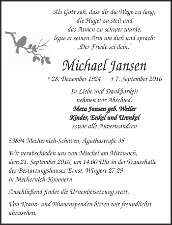 Anzeige von Michael Jnsen von  Blickpunkt Euskirchen 