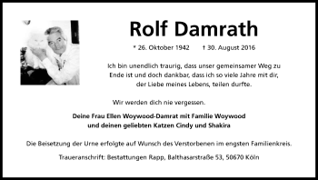 Anzeige von Rolf Damrath von Kölner Stadt-Anzeiger / Kölnische Rundschau / Express