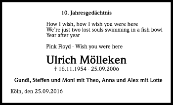 Anzeige von Ulrich Mölleken von Kölner Stadt-Anzeiger / Kölnische Rundschau / Express