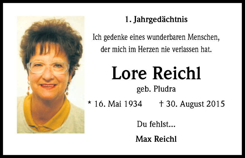  Traueranzeige für Lore Reichl vom 03.09.2016 aus Kölner Stadt-Anzeiger / Kölnische Rundschau / Express