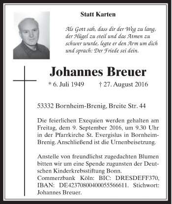 Anzeige von Johannes Breuer von  Schaufenster/Blickpunkt 