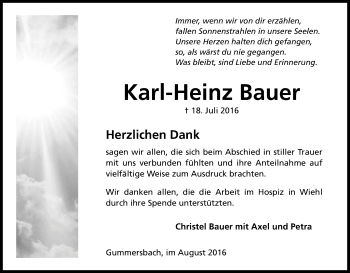 Anzeige von Karl-Heinz Bauer von Kölner Stadt-Anzeiger / Kölnische Rundschau / Express
